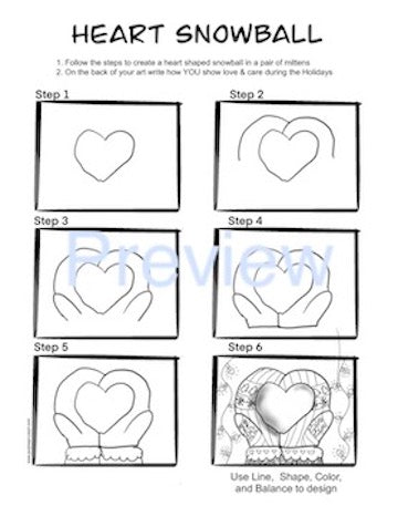 Heart Snowball K-5 How-To-Draw